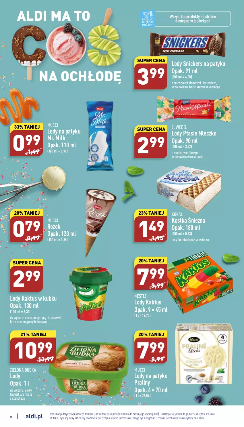 Gazetka promocyjna Aldi - Katalog spożywczy - ważna 11.07 do 16.07.2022 - strona 6 - produkty: Cytryny, E. Wedel, Kakao, Kaktus, Lodówka, Lody, Mięta, Mleczko, Nestlé, Praliny, Ptasie mleczko, Snickers, Truskawki, Zielona Budka