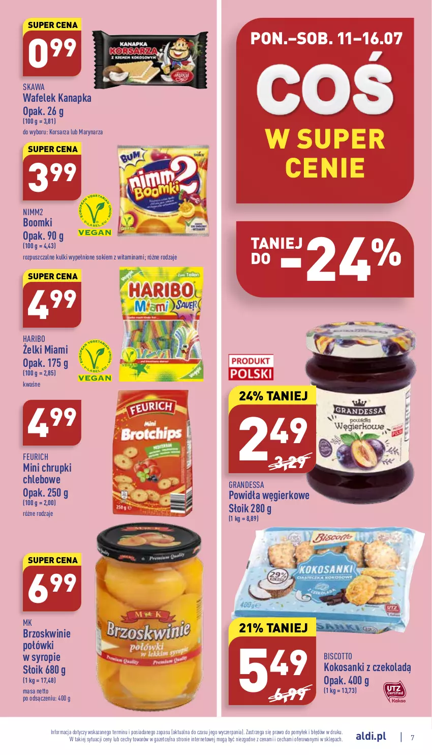 Gazetka promocyjna Aldi - Katalog spożywczy - ważna 11.07 do 16.07.2022 - strona 7 - produkty: Brzoskwinie, Chleb, Chrupki, Chrupki chlebowe, Gra, Haribo, Kawa, Kokos, Nimm2, Sanki, Sok, Syrop, Wafelek