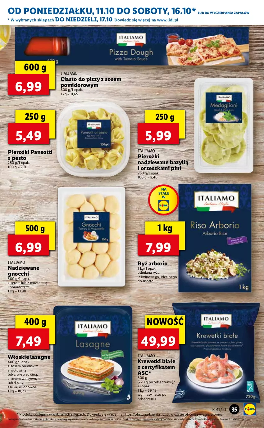 Gazetka promocyjna Lidl - GAZETKA - ważna 11.10 do 13.10.2021 - strona 35 - produkty: Bazyl, Gnocchi, Krewetki, Lasagne, Pesto, Ryż, Ser, Sos