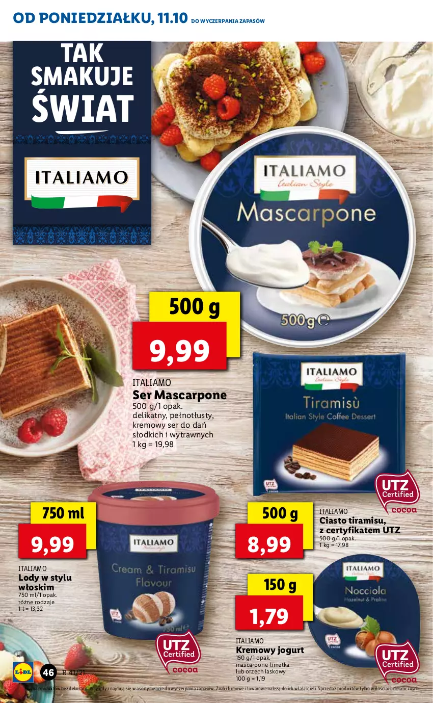 Gazetka promocyjna Lidl - GAZETKA - ważna 11.10 do 13.10.2021 - strona 46 - produkty: Jogurt, Lody, Mascarpone, Ser