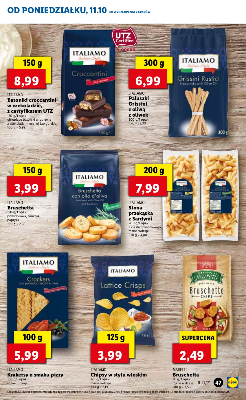 Gazetka promocyjna Lidl - GAZETKA - ważna 11.10 do 13.10.2021 - strona 47 - produkty: Baton, Chipsy, Grissini, Krakersy, Papryka, Tonik, Tuńczyk