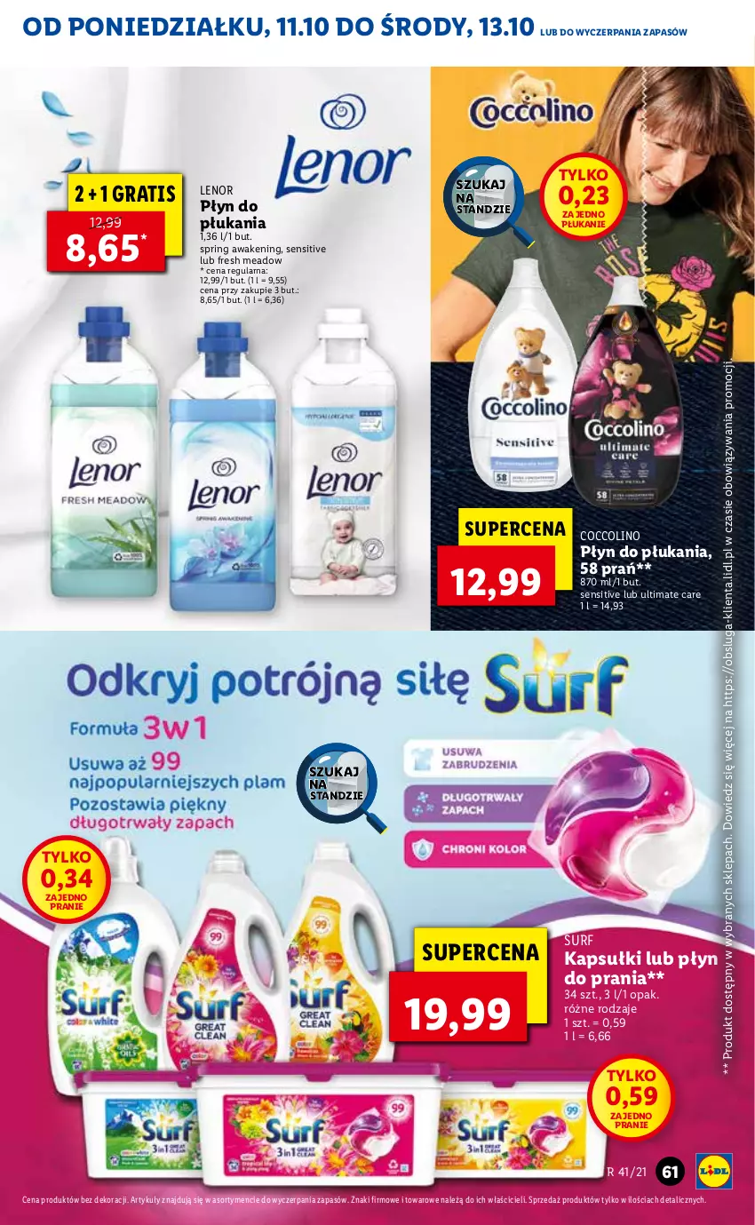 Gazetka promocyjna Lidl - GAZETKA - ważna 11.10 do 13.10.2021 - strona 61 - produkty: Coccolino, Gra, Lenor, Płyn do płukania, Płyn do prania, Surf