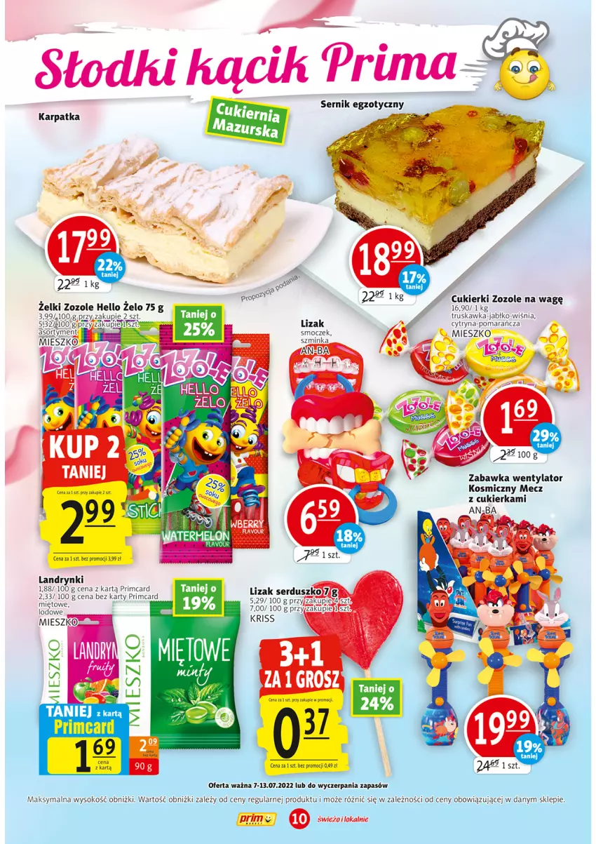 Gazetka promocyjna Prim Market - ważna 07.07 do 13.07.2022 - strona 10 - produkty: Cukier, Cukierki, Inka, Karp, Sok, Szminka, Zabawka