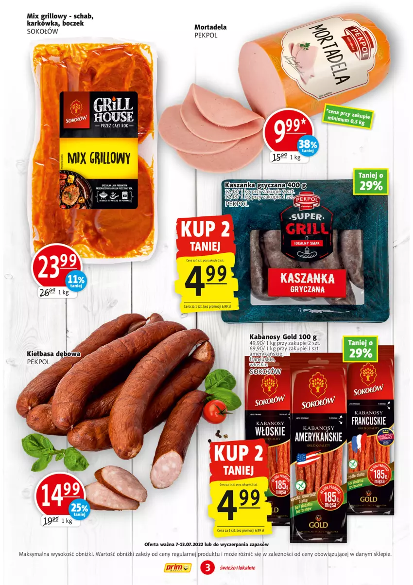 Gazetka promocyjna Prim Market - ważna 07.07 do 13.07.2022 - strona 3 - produkty: Boczek, Grill, Gry, Kabanos, Kasza, Kaszanka, Pekpol, Sok, Sokołów