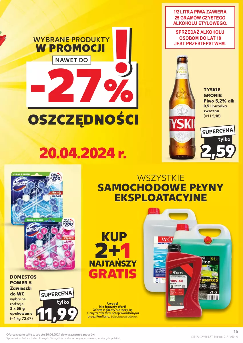 Gazetka promocyjna Kaufland - Gazetka tygodnia - ważna 18.04 do 24.04.2024 - strona 15 - produkty: Domestos, Gra, Piwa, Piwo, Tyskie, Waga, Zawieszki