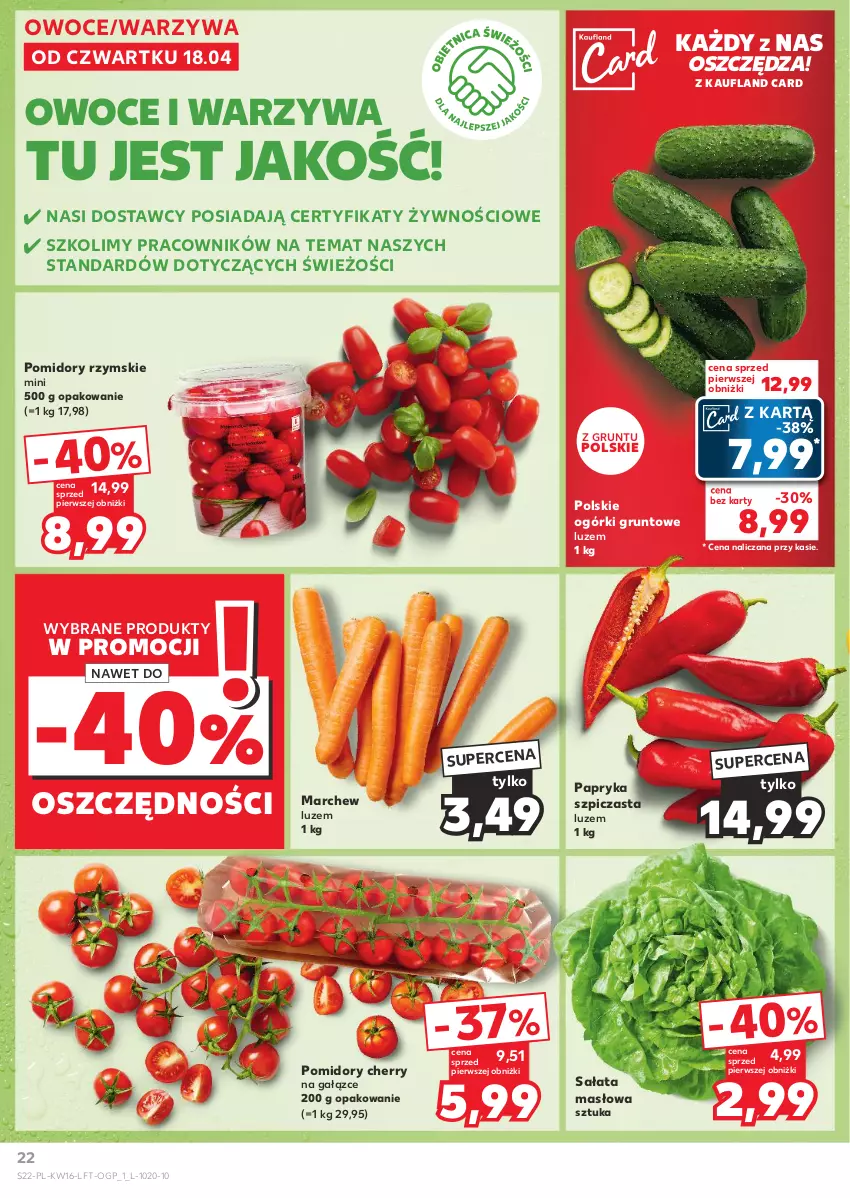 Gazetka promocyjna Kaufland - Gazetka tygodnia - ważna 18.04 do 24.04.2024 - strona 22 - produkty: Grunt, Masło, Owoce, Papryka, Pomidory, Sałat, Sałata masłowa, Szpic, Warzywa