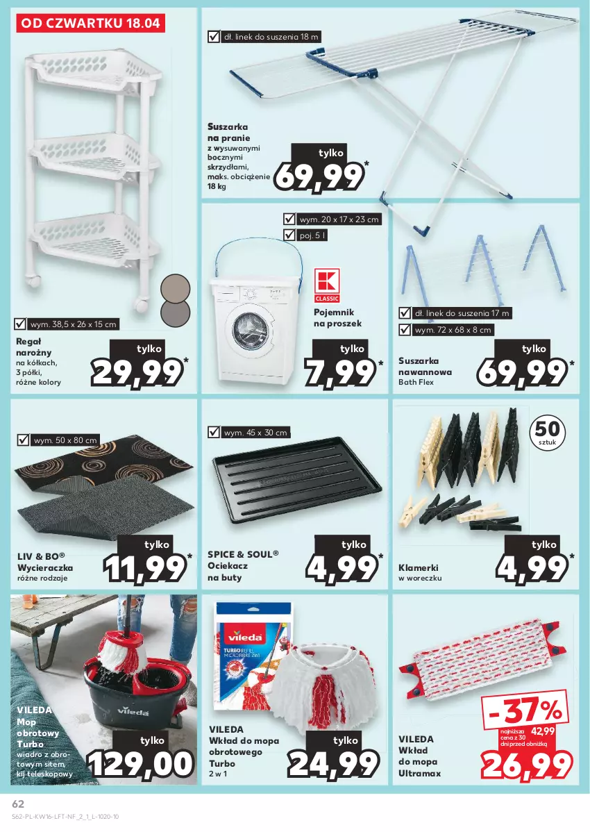 Gazetka promocyjna Kaufland - Gazetka tygodnia - ważna 18.04 do 24.04.2024 - strona 62 - produkty: Buty, Mop, Ociekacz, Pojemnik, Rama, Regał, Suszarka, Suszarka na pranie, Teleskop, Vileda, Wiadro, Wkład do mopa, Wycieraczka