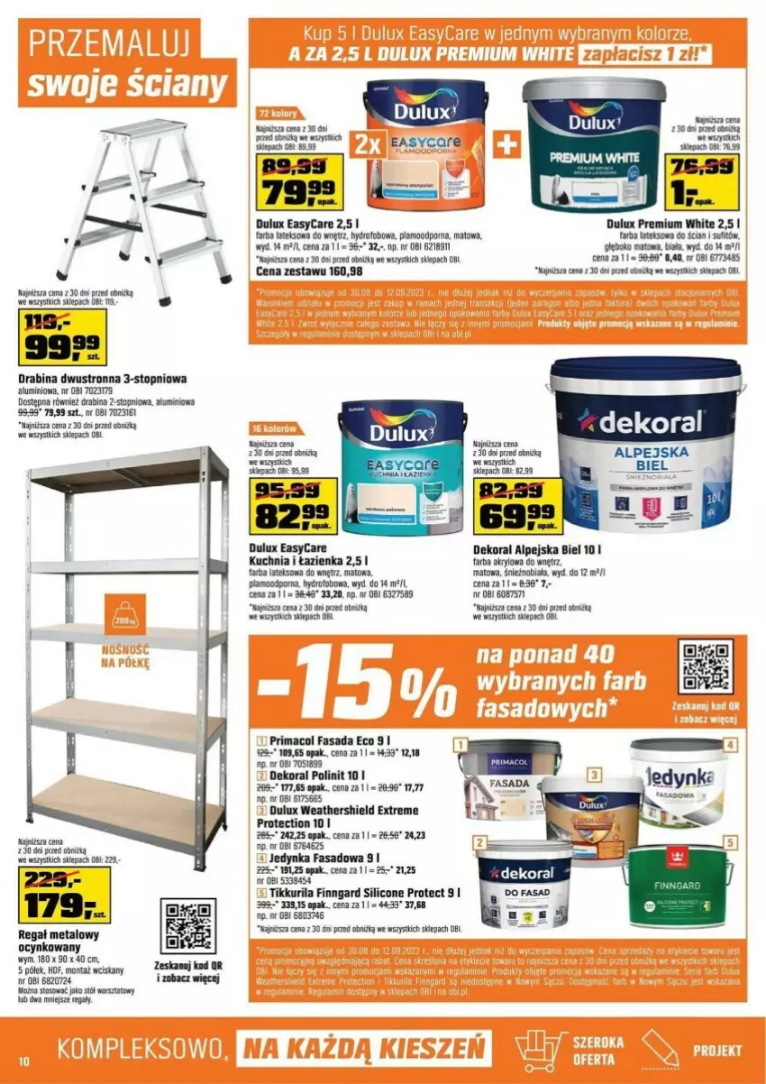 Gazetka promocyjna Obi - ważna 30.08 do 12.09.2023 - strona 2 - produkty: Cynk, Dekoral, Drabina, Dulux, Fa, Farba akrylowa, Farba lateksowa, Kuchnia, Por, Prima, Regał, Regał metalowy, Stół, Stół warsztatowy, Top