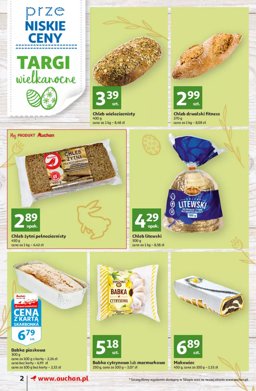 Gazetka promocyjna Auchan - przeNISKIE CENY Targi Wielkanocne Supermarkety - ważna 31.03 do 06.04.2022 - strona 2 - produkty: Babka, Chleb, Chleb wieloziarnisty, Fa, Makowiec