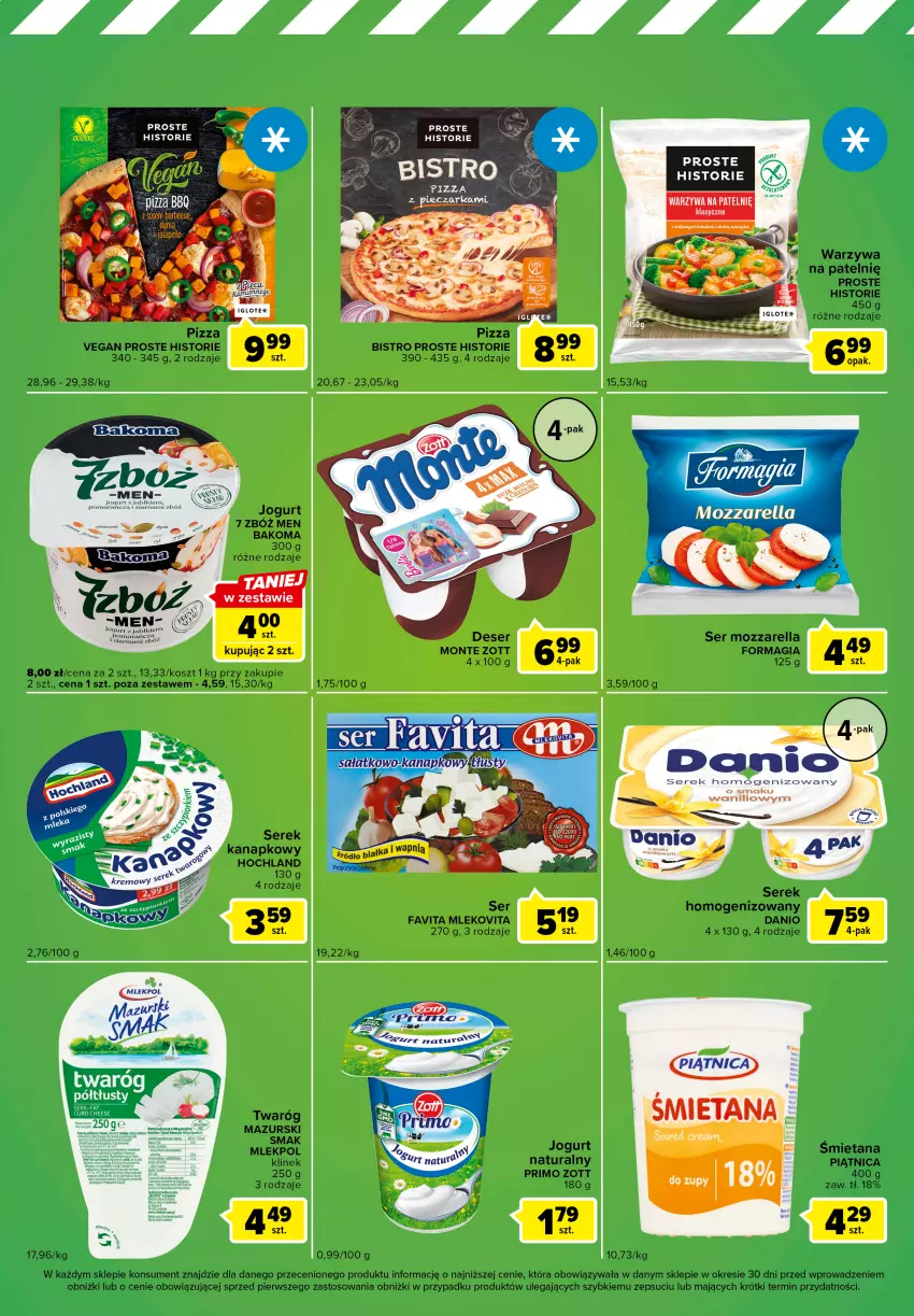 Gazetka promocyjna Carrefour - Gazetka Express - ważna 24.01 do 30.01.2023 - strona 2 - produkty: Bakoma, Danio, Deser, Fa, Favita, Hochland, Jogurt, Jogurt naturalny, Kosz, Mleko, Mlekovita, Monte, Mozzarella, Piątnica, Ser, Serek, Serek homogenizowany, Serek kanapkowy, Twaróg, Warzywa, Zott