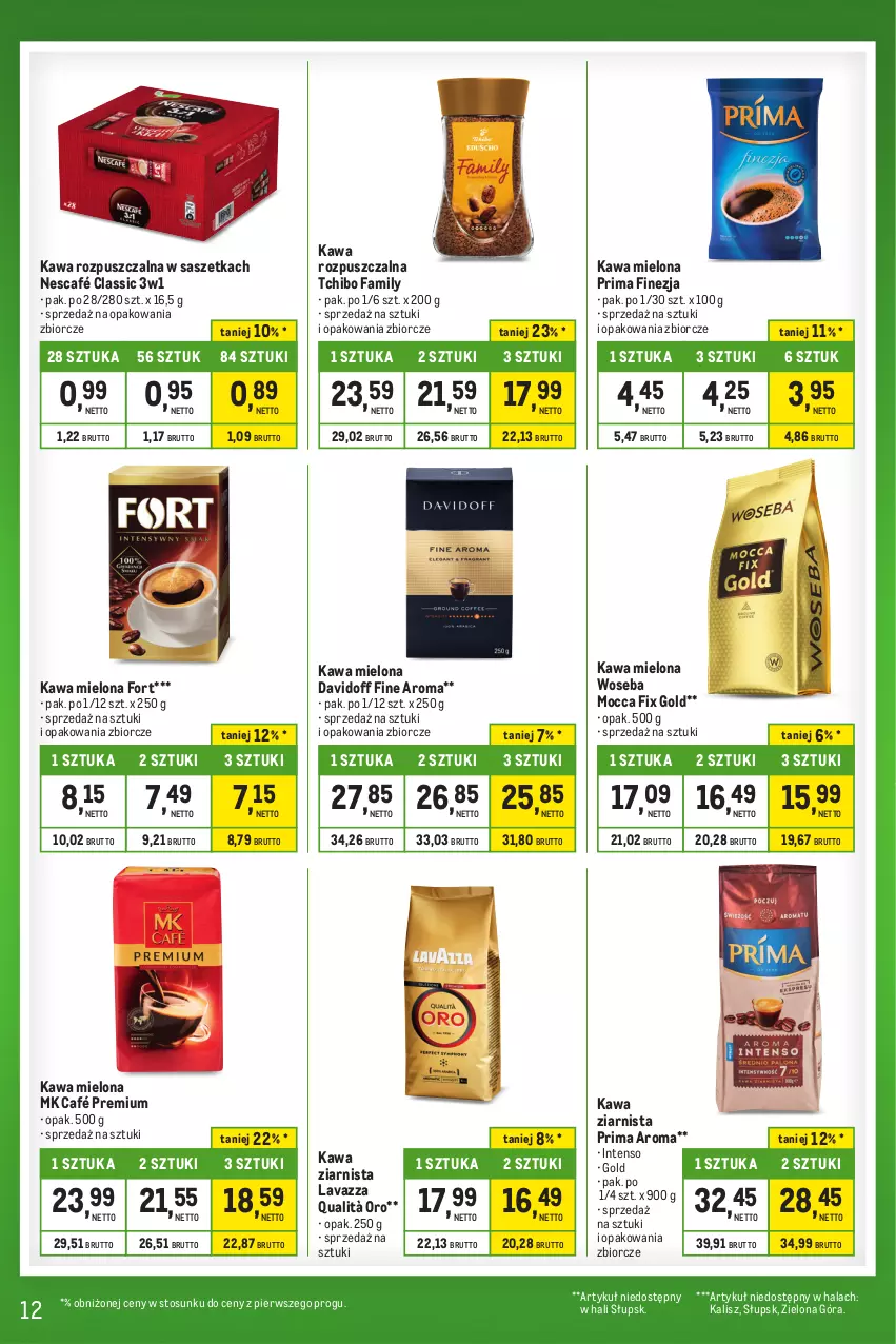 Gazetka promocyjna Makro - Kupujesz więcej płacisz mniej - ważna 27.12.2023 do 22.01.2024 - strona 12 - produkty: Davidoff, Fa, Kawa, Kawa mielona, Kawa rozpuszczalna, Kawa ziarnista, Lavazza, Mocca Fix Gold, Nescafé, Prima, Tchibo, Tchibo Family, Woseba