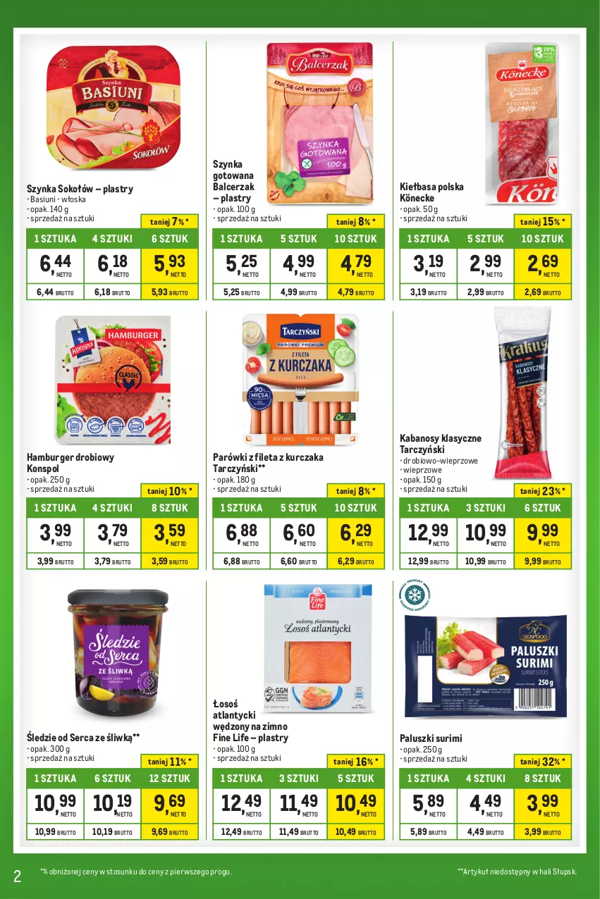 Gazetka promocyjna Makro - Kupujesz więcej płacisz mniej - ważna 27.12.2023 do 22.01.2024 - strona 2 - produkty: Burger, Hamburger, Kabanos, Kiełbasa, Kurczak, Parówki, Ser, Sok, Sokołów, Surimi, Szynka, Tarczyński