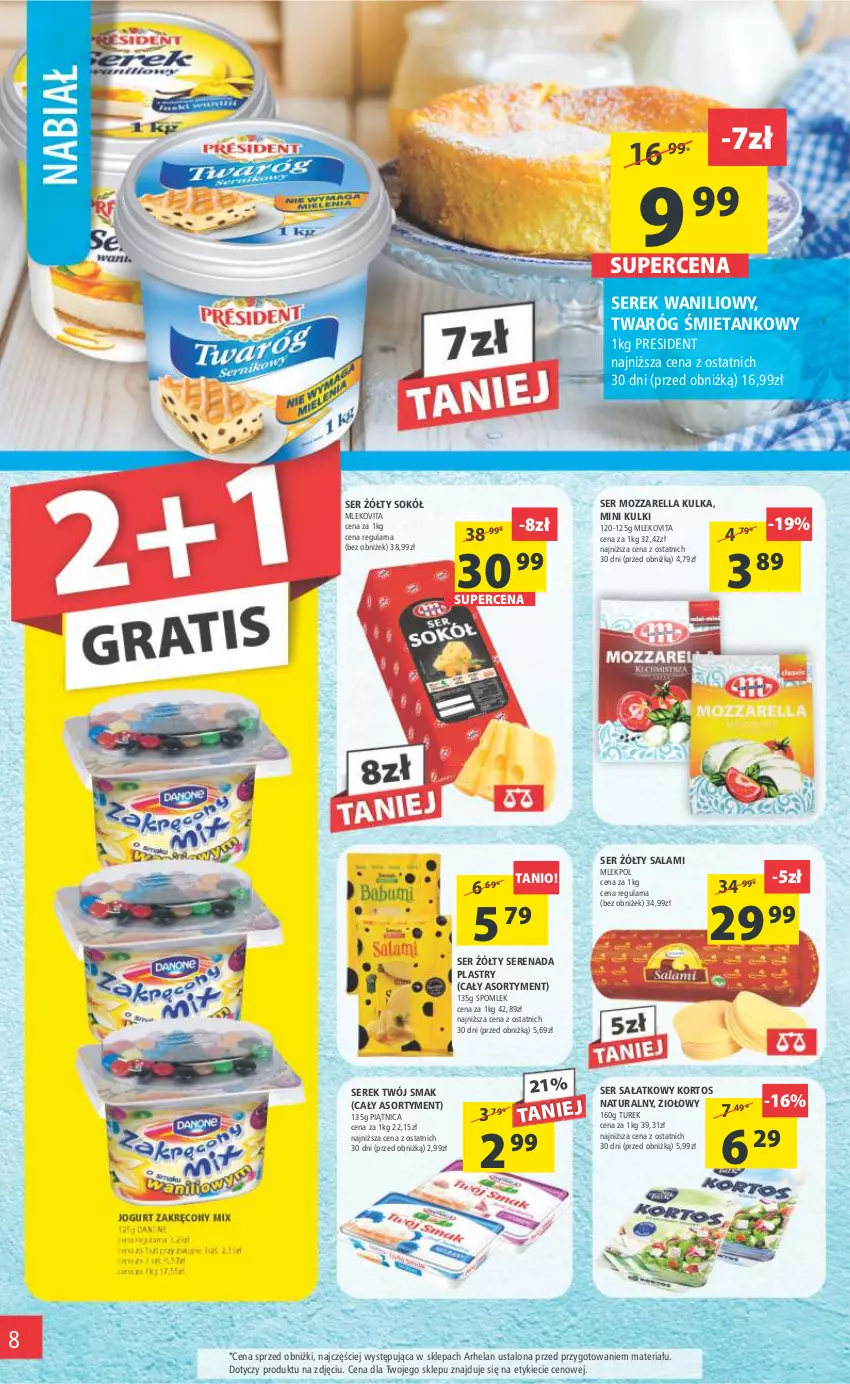 Gazetka promocyjna Arhelan - Gazetka - ważna 24.03 do 02.04.2023 - strona 8 - produkty: Mleko, Mlekovita, Mozzarella, Piątnica, Salami, Sałat, Ser, Serek, Sok, Sokół, Twaróg, Twaróg śmietankowy, Twój Smak, Vita C