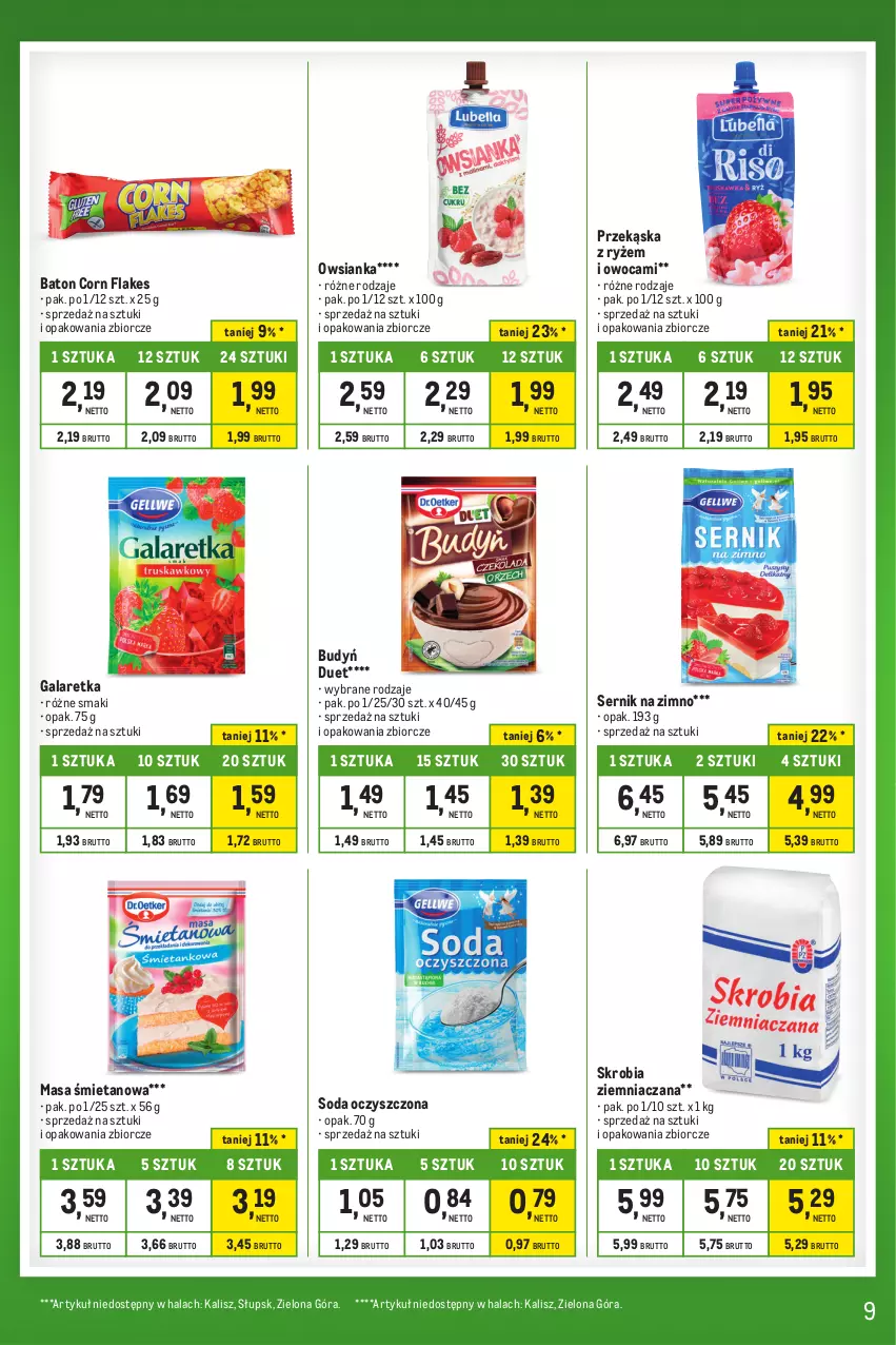 Gazetka promocyjna Makro - Kupujesz więcej płacisz mniej - ważna 31.10 do 27.11.2023 - strona 9 - produkty: Baton, Budyń, Corn flakes, Gala, Galaretka, Owsianka, Ryż, Ser, Skrobia ziemniaczana, Soda oczyszczona