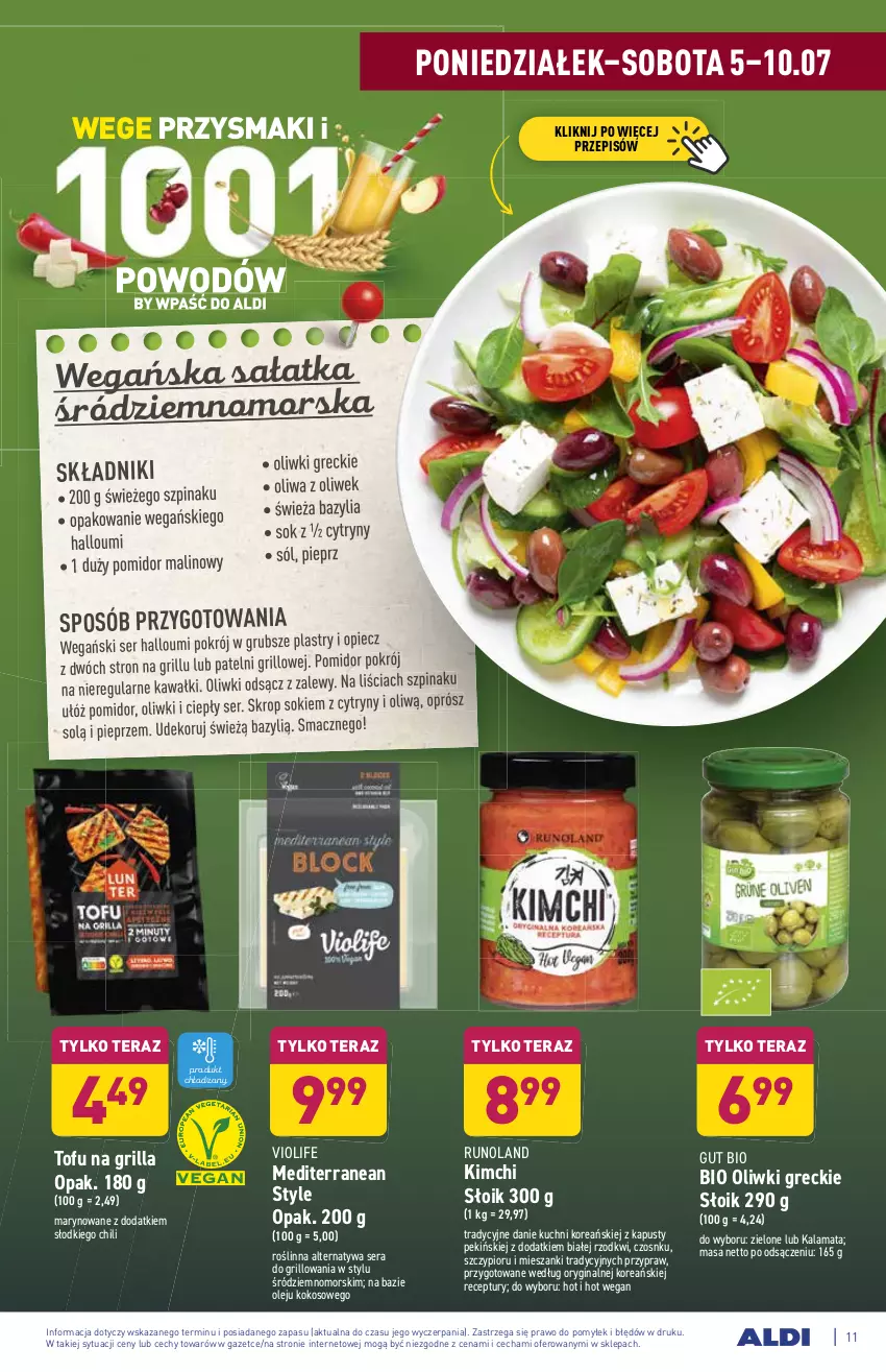 Gazetka promocyjna Aldi - WEGE PRZYSMAKI - ważna 05.07 do 10.07.2021 - strona 11 - produkty: Bazyl, Bazylia, Cytryny, Gin, Grill, Kawa, Kokos, Olej, Oliwa z oliwek, Oliwki, Piec, Pieprz, Pomidor malinowy, Przysmaki, Runoland, Sałat, Sałatka, Ser, Sok, Sól, Szpinak, Tera, Tofu