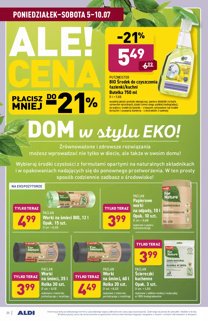 Gazetka promocyjna Aldi - WEGE PRZYSMAKI - ważna 05.07 do 10.07.2021 - strona 20 - produkty: Gra, Papier, Putzmeister, Sok, Tera, Worki na śmiec, Worki na śmieci