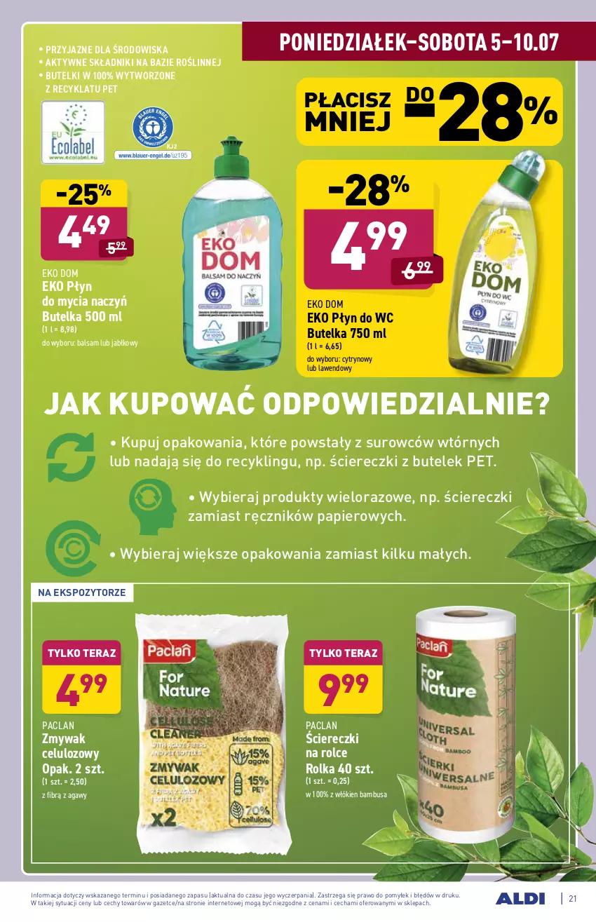 Gazetka promocyjna Aldi - WEGE PRZYSMAKI - ważna 05.07 do 10.07.2021 - strona 21 - produkty: Do mycia naczyń, Papier, Płyn do mycia, Płyn do mycia naczyń, Płyn do wc, Ręcznik, Tera