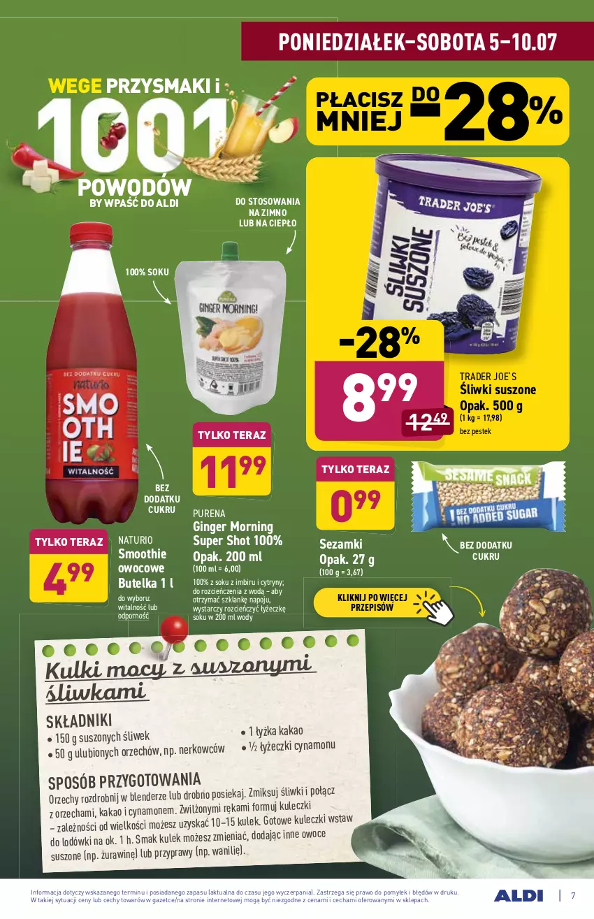 Gazetka promocyjna Aldi - WEGE PRZYSMAKI - ważna 05.07 do 10.07.2021 - strona 7 - produkty: Blender, Cień, Cytryny, Gin, Imbir, Kakao, Owoce, Por, Przyprawy, Przysmaki, Pur, Sezam, Smoothie, Sok, Stek, Tera