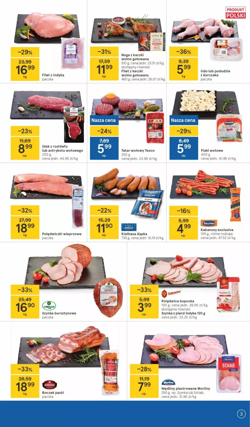 Gazetka promocyjna Tesco - Tesco gazetka - przyszły tydzień - ważna 23.09 do 29.09.2021 - strona 3 - produkty: Boczek, Bursztyn, Flaki, Kabanos, Kiełbasa, Kiełbasa śląska, Kurczak, Morliny, Polędwica, Rostbef, Stek, Szynka, Tatar wołowy