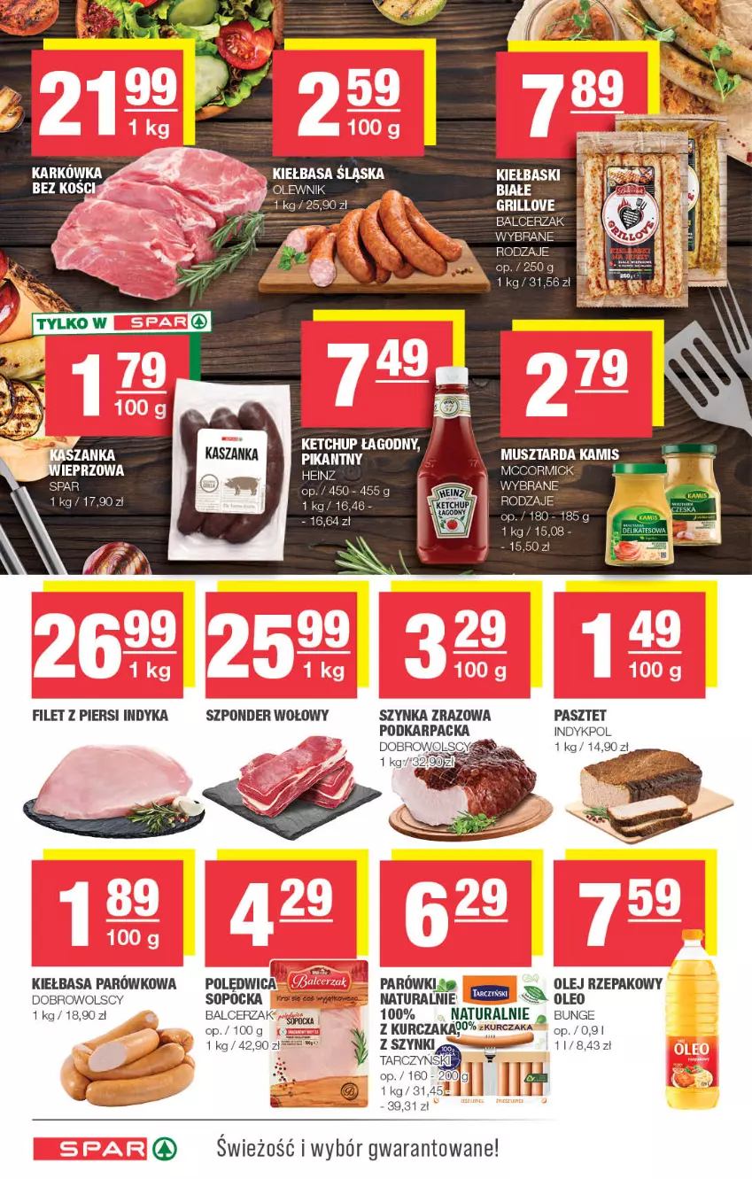 Gazetka promocyjna Spar - Spar - ważna 28.05 do 07.06.2023 - strona 4 - produkty: Filet z piersi indyka, Karp, Kiełbasa, Kurczak, Olej, Olej rzepakowy, Parówki, Pasztet, Polędwica, Szponder wołowy, Szynka, Tarczyński