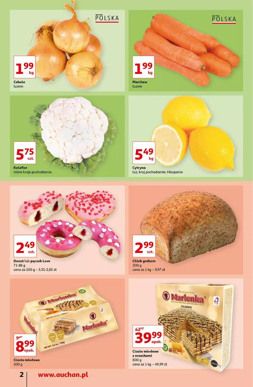 Gazetka promocyjna Auchan - przeNISKIE CENY prze smacznego Dnia Kobiet Supermarkety - ważna 03.03 do 09.03.2022 - strona 2 - produkty: Cebula, Chleb, Donut, Gra, Kalafior, Pączek