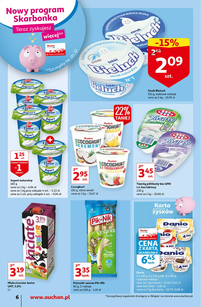 Gazetka promocyjna Auchan - przeNISKIE CENY prze smacznego Dnia Kobiet Supermarkety - ważna 03.03 do 09.03.2022 - strona 6 - produkty: Bieluch, Gra, Jogurt, Jogurt naturalny, Kawa, Mleko, Ser, Serek, Tera, Twaróg, Twaróg półtłusty