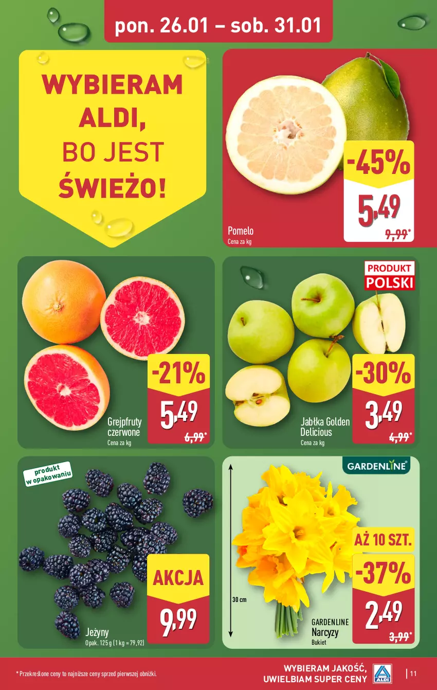 Gazetka promocyjna Aldi - Oferta weekendowa - ważna 29.01 do 31.01.2026 - strona 11 - produkty: Bukiet, Grejpfrut, Jabłka, Jeżyny, Narcyz, Pomelo, Top