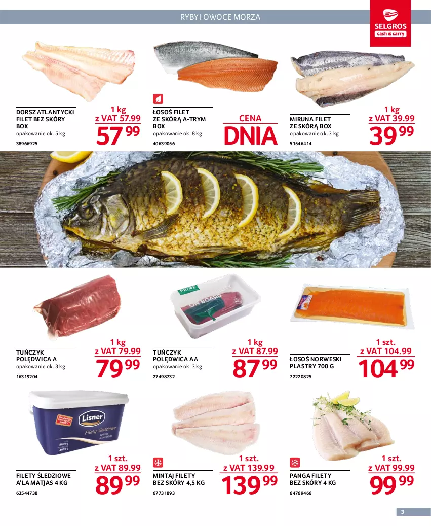 Gazetka promocyjna Selgros - Oferta gastronomiczna - ważna 01.12 do 14.12.2022 - strona 3 - produkty: Dorsz, Matjas, Mintaj, Miruna, Owoce, Panga, Polędwica, Tuńczyk