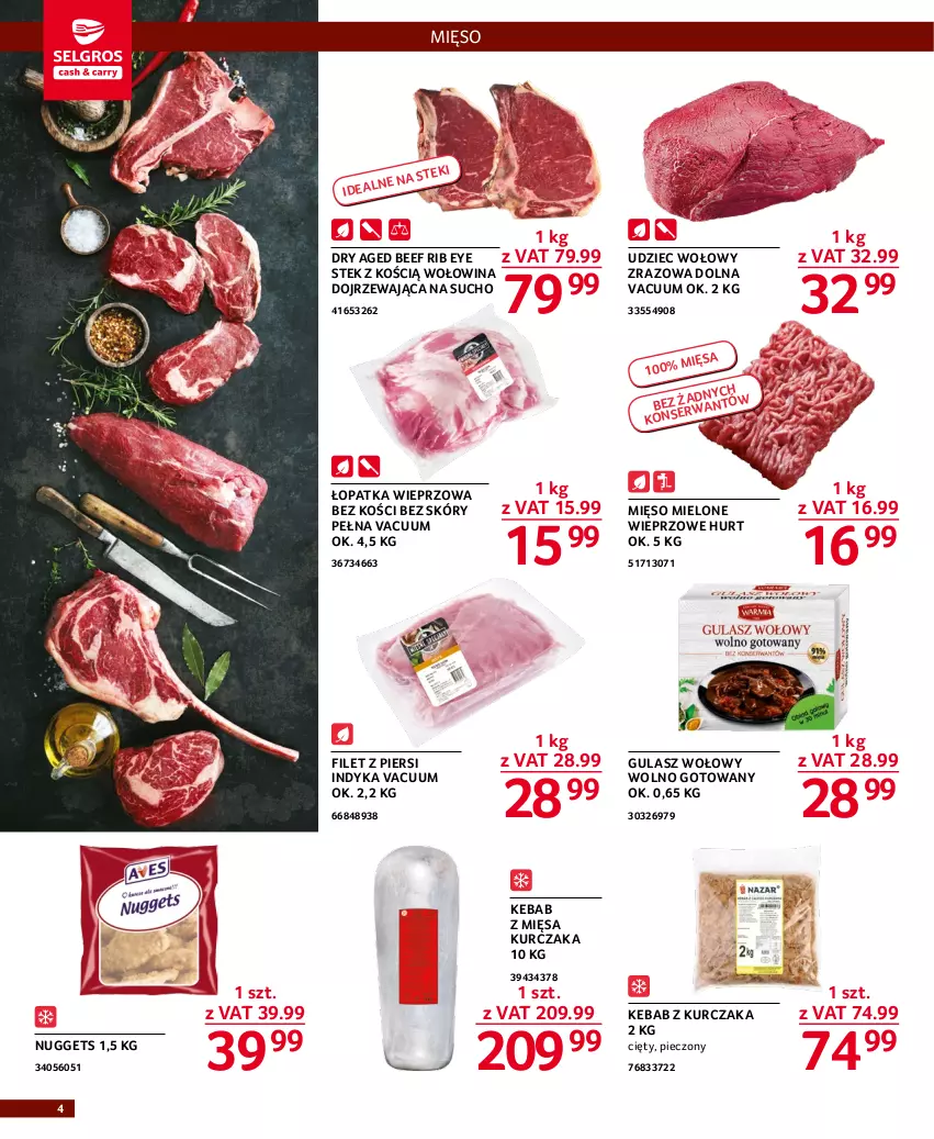 Gazetka promocyjna Selgros - Oferta gastronomiczna - ważna 01.12 do 14.12.2022 - strona 4 - produkty: Filet z piersi indyka, Gulasz wołowy, Kebab, Kebab z kurczaka, Kurczak, Mięso, Mięso mielone, Piec, Stek, Udziec wołowy, Wołowina