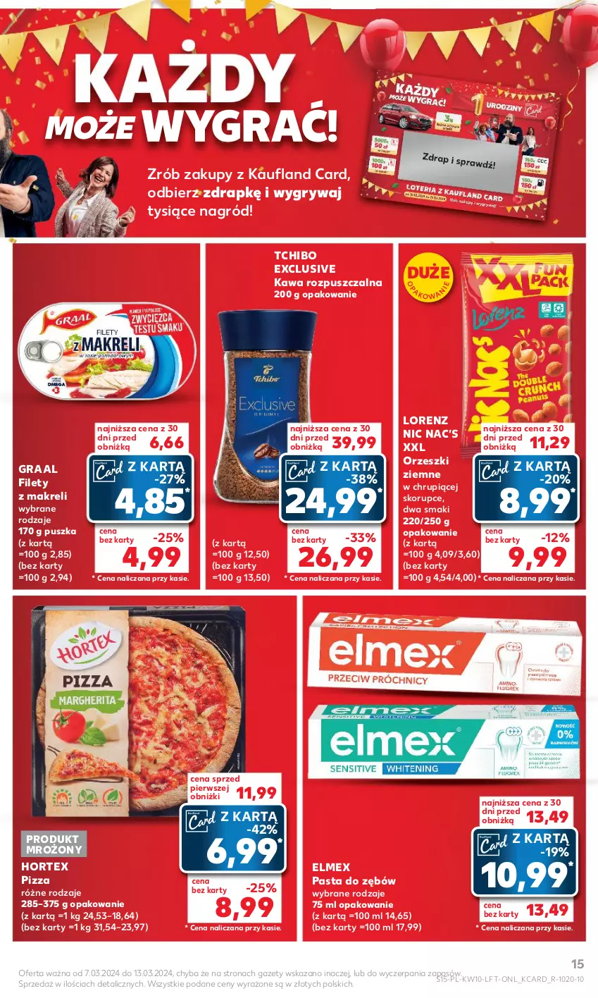 Gazetka promocyjna Kaufland - Gazetka tygodnia - ważna 07.03 do 13.03.2024 - strona 15 - produkty: Elmex, Gra, Graal, Gry, Hortex, Kawa, Kawa rozpuszczalna, Lorenz, Orzeszki, Orzeszki ziemne, Pasta do zębów, Pizza, Tchibo