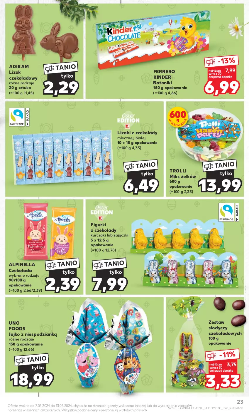 Gazetka promocyjna Kaufland - Gazetka tygodnia - ważna 07.03 do 13.03.2024 - strona 23 - produkty: Baton, Czekolada, Ferrero, Kinder, Kurczak, Lizaki, Lody, Tonik