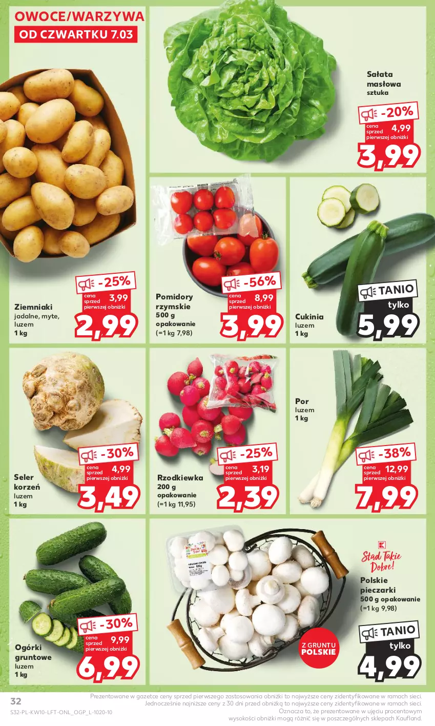 Gazetka promocyjna Kaufland - Gazetka tygodnia - ważna 07.03 do 13.03.2024 - strona 32 - produkty: Grunt, Masło, Owoce, Piec, Pomidory, Por, Rama, Rzodkiewka, Sałat, Sałata masłowa, Seler korzeń, Sok, Warzywa, Ziemniaki