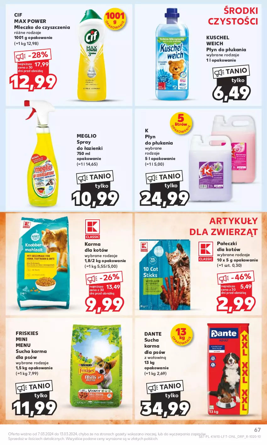 Gazetka promocyjna Kaufland - Gazetka tygodnia - ważna 07.03 do 13.03.2024 - strona 67 - produkty: Cif, Friskies, Mleczko, Płyn do płukania, Sucha karma