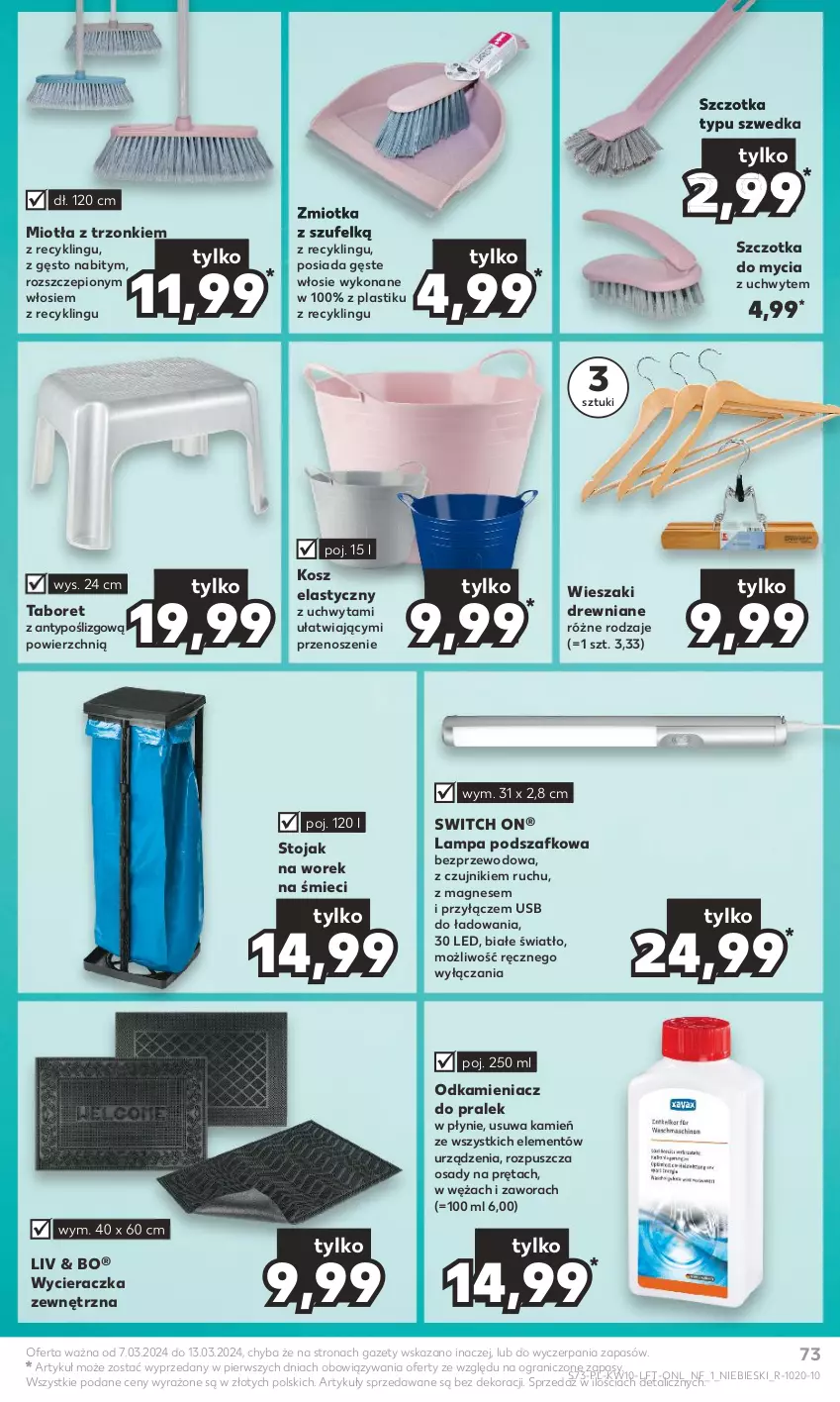 Gazetka promocyjna Kaufland - Gazetka tygodnia - ważna 07.03 do 13.03.2024 - strona 73 - produkty: Gra, Kosz, Lampa, Miotła, Odkamieniacz, Stojak, Szczotka, Taboret, Wieszak, Wycieraczka