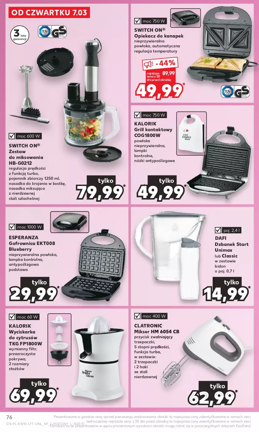 Gazetka promocyjna Kaufland - Gazetka tygodnia - ważna 07.03 do 13.03.2024 - strona 76 - produkty: Dzbanek, Gofrownica, Grill, Grill kontaktowy, Mikser, Opiekacz do kanapek, Pojemnik, Pokrywa, Rama, Ser, Sok, Top, Wyciskarka