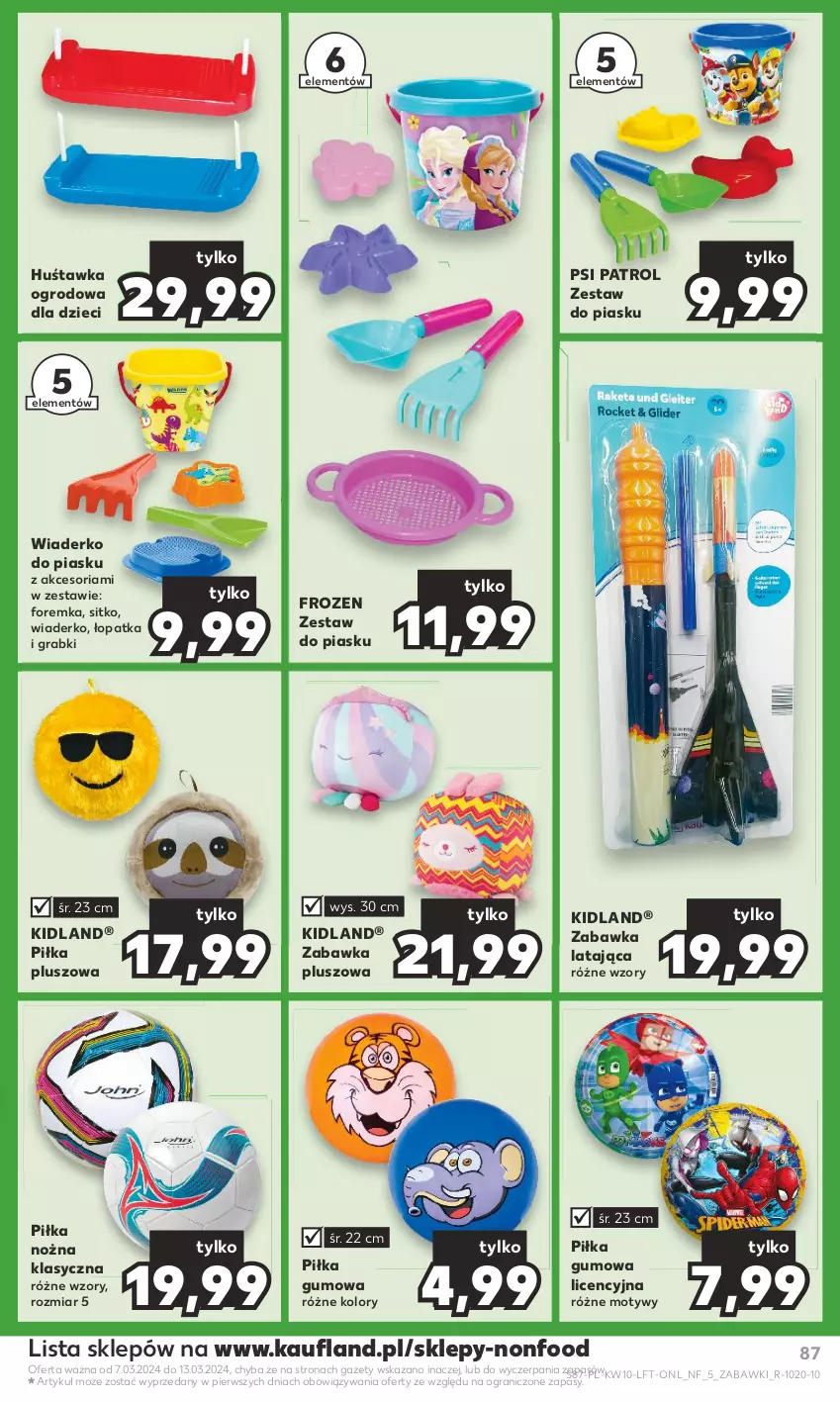 Gazetka promocyjna Kaufland - Gazetka tygodnia - ważna 07.03 do 13.03.2024 - strona 87 - produkty: Dzieci, Frozen, Gra, Huśtawka, Noż, Piłka nożna, Psi Patrol, Sitko, Zabawka