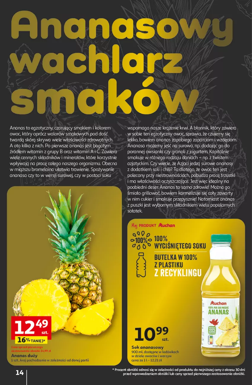 Gazetka promocyjna Auchan - Gazetka z MAŁĄ CENKĄ dźwigniesz więcej! Hipermarket Auchan - ważna 15.02 do 21.02.2024 - strona 14 - produkty: Ananas, Cukier, Deser, Gra, Grill, Jogurt, O nas, Por, Pur, Ser, Sok, Zdrowie