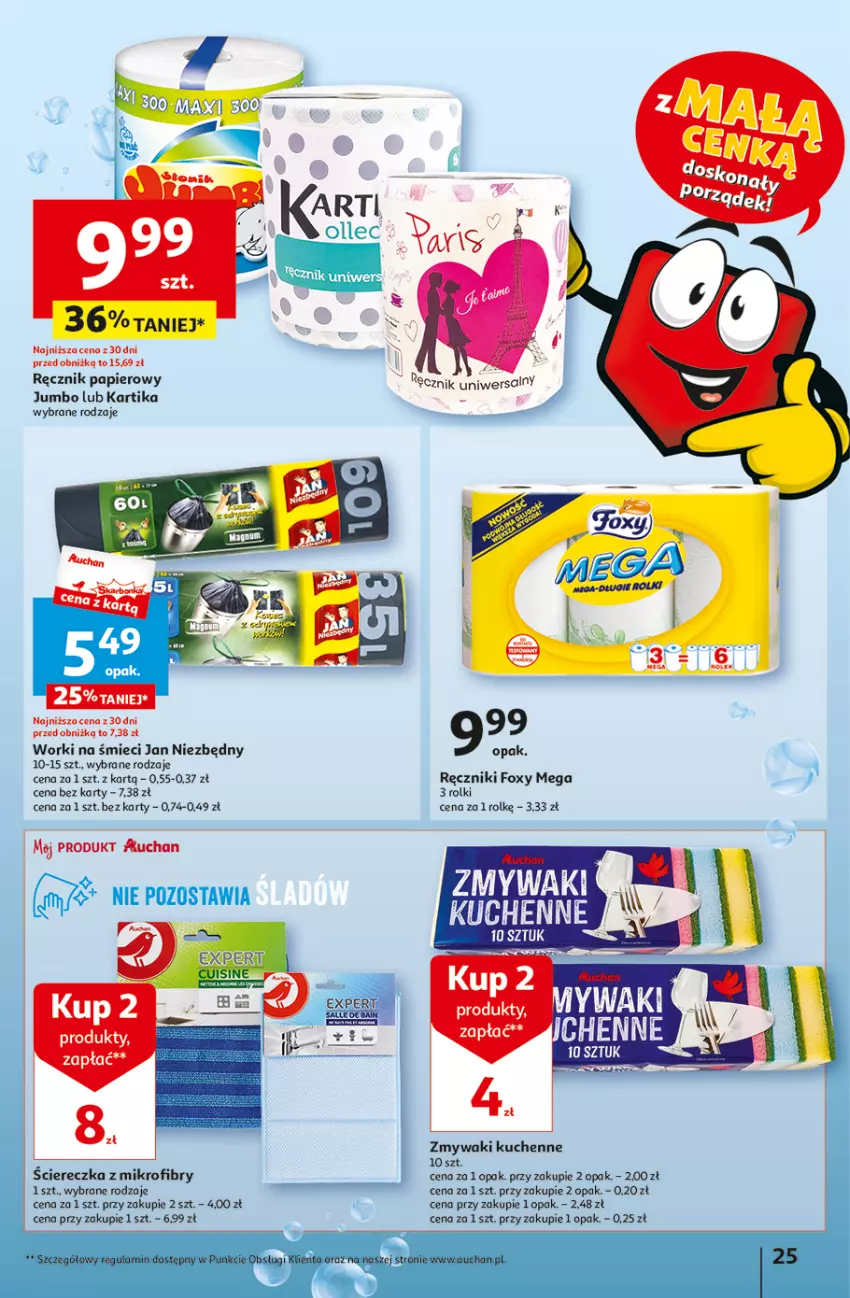 Gazetka promocyjna Auchan - Gazetka z MAŁĄ CENKĄ dźwigniesz więcej! Hipermarket Auchan - ważna 15.02 do 21.02.2024 - strona 25 - produkty: Foxy, Jan Niezbędny, Papier, Ręcznik, Rolki, Worki na śmiec, Worki na śmieci, Zmywaki kuchenne