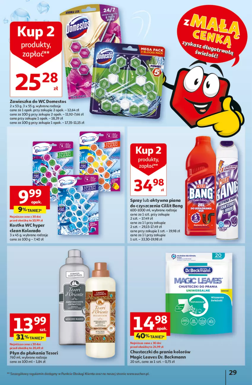 Gazetka promocyjna Auchan - Gazetka z MAŁĄ CENKĄ dźwigniesz więcej! Hipermarket Auchan - ważna 15.02 do 21.02.2024 - strona 29 - produkty: Chusteczki, Chusteczki do prania, Cillit Bang, Domestos, Kolorado, Płyn do płukania, Ryż, Zawieszka do wc