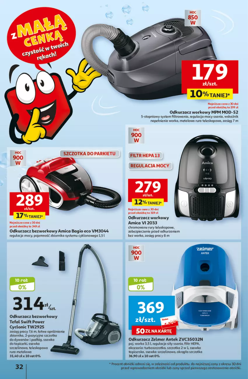 Gazetka promocyjna Auchan - Gazetka z MAŁĄ CENKĄ dźwigniesz więcej! Hipermarket Auchan - ważna 15.02 do 21.02.2024 - strona 32 - produkty: Amica, Dywan, Fa, Odkurzacz, Orka, Piec, Rura, Szczotka, Tefal, Teleskop, Top, Zelmer