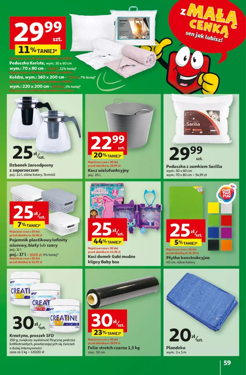 Gazetka promocyjna Auchan - Gazetka z MAŁĄ CENKĄ dźwigniesz więcej! Hipermarket Auchan - ważna 15.02 do 21.02.2024 - strona 59 - produkty: Dzbanek, Koc, Kosz, Płytka, Poduszka, Pojemnik, Pojemnik plastikowy, Por, Zaparzacz