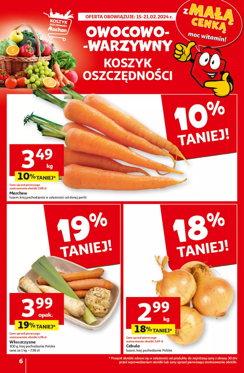 Gazetka promocyjna Auchan - Gazetka z MAŁĄ CENKĄ dźwigniesz więcej! Hipermarket Auchan - ważna 15.02 do 21.02.2024 - strona 6 - produkty: Cebula