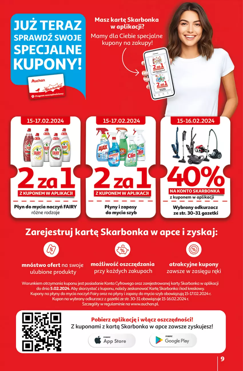 Gazetka promocyjna Auchan - Gazetka z MAŁĄ CENKĄ dźwigniesz więcej! Hipermarket Auchan - ważna 15.02 do 21.02.2024 - strona 9 - produkty: Do mycia naczyń, Fa, Fairy, Odkurzacz, Płyn do mycia, Płyn do mycia naczyń, Tera, Waga