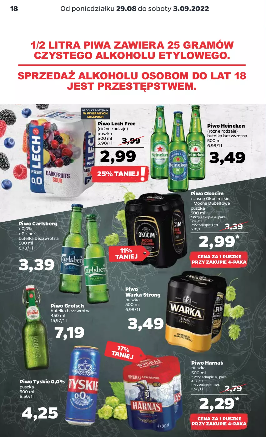 Gazetka promocyjna Netto - Artykuły spożywcze - ważna 29.08 do 03.09.2022 - strona 18 - produkty: Carlsberg, Gra, Harnaś, Heineken, Koc, Okocim, Piwa, Piwo, Tyskie, Warka