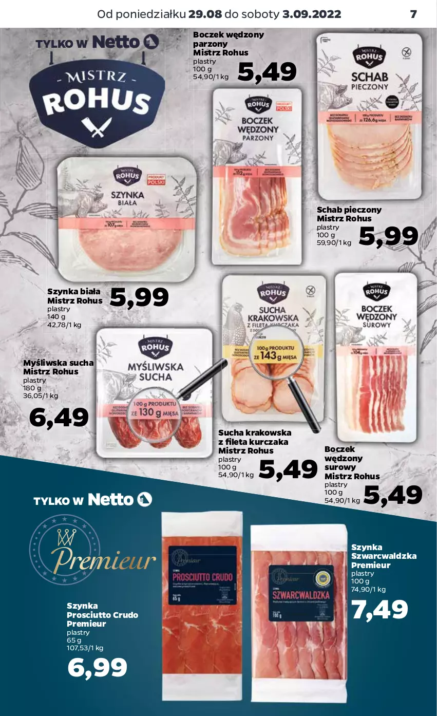 Gazetka promocyjna Netto - Artykuły spożywcze - ważna 29.08 do 03.09.2022 - strona 7 - produkty: Boczek, Kurczak, Piec, Prosciutto, Schab pieczony, Szynka, Szynka biała