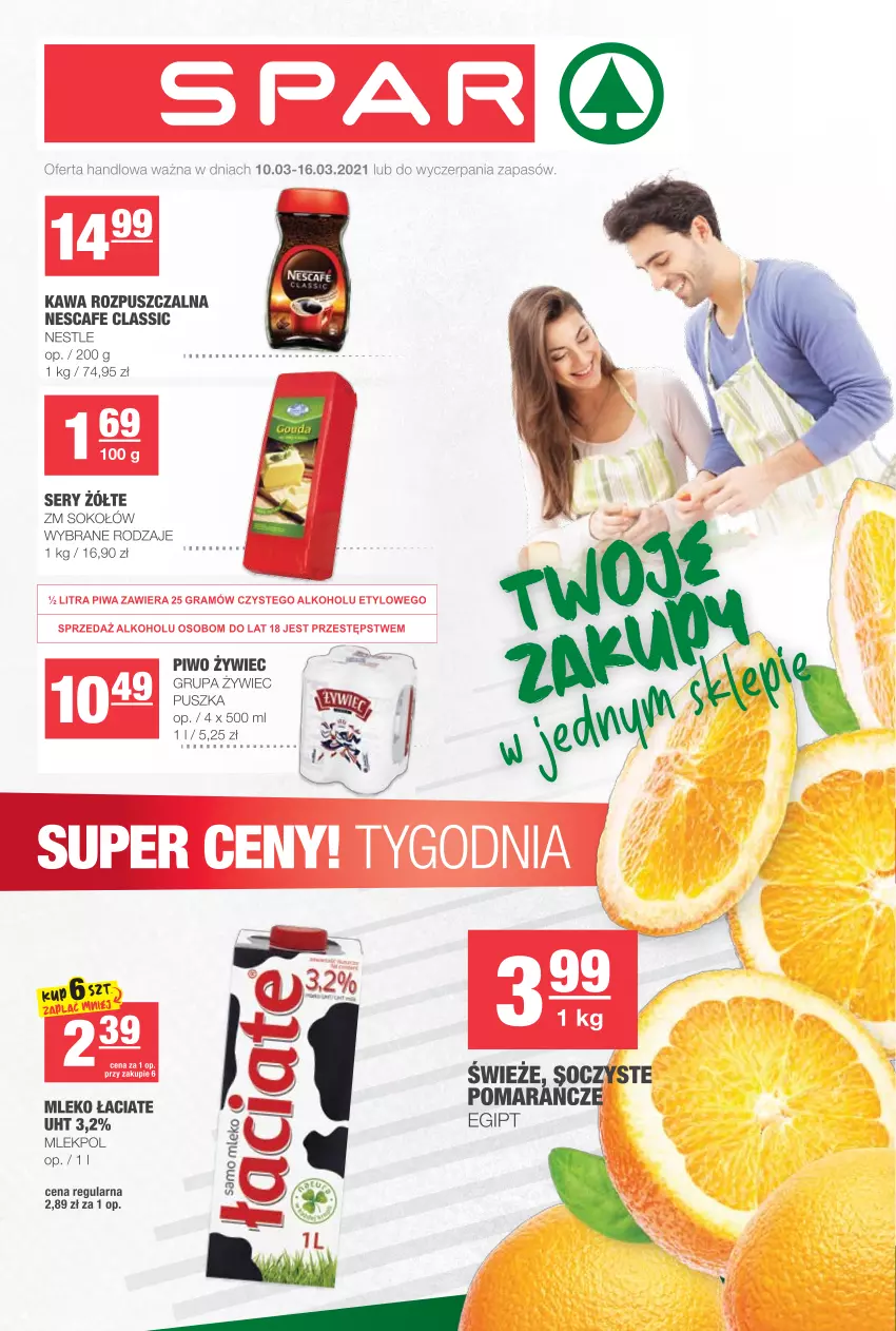 Gazetka promocyjna Spar - Express - ważna 10.03 do 16.03.2021 - strona 1 - produkty: Gra, Kawa, Kawa rozpuszczalna, Mleko, Piwa, Piwo, Pomarańcze, Ser, Sok, Sokołów