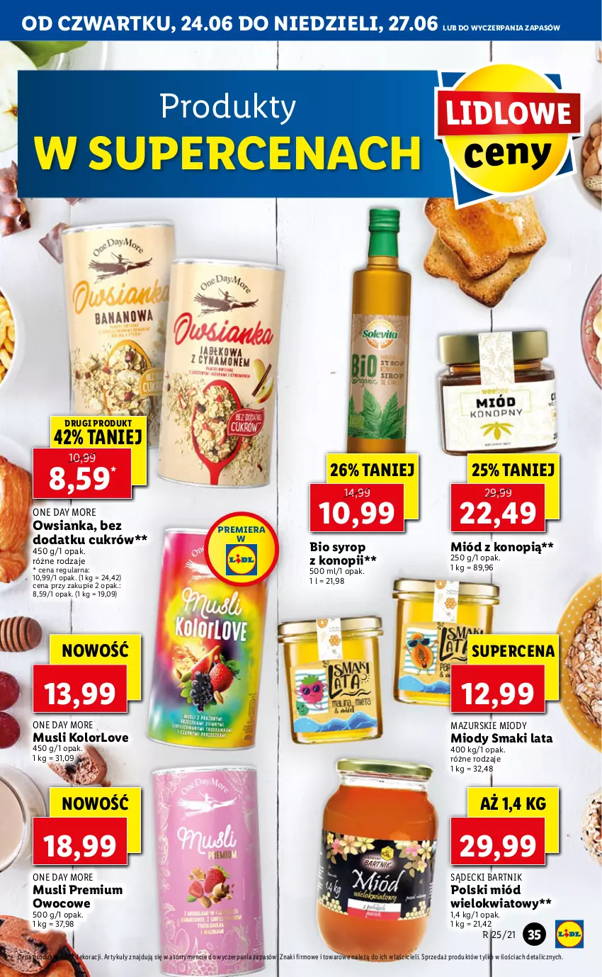 Gazetka promocyjna Lidl - GAZETKA - ważna 24.06 do 27.06.2021 - strona 35 - produkty: Miód, Mus, Owsianka, Syrop