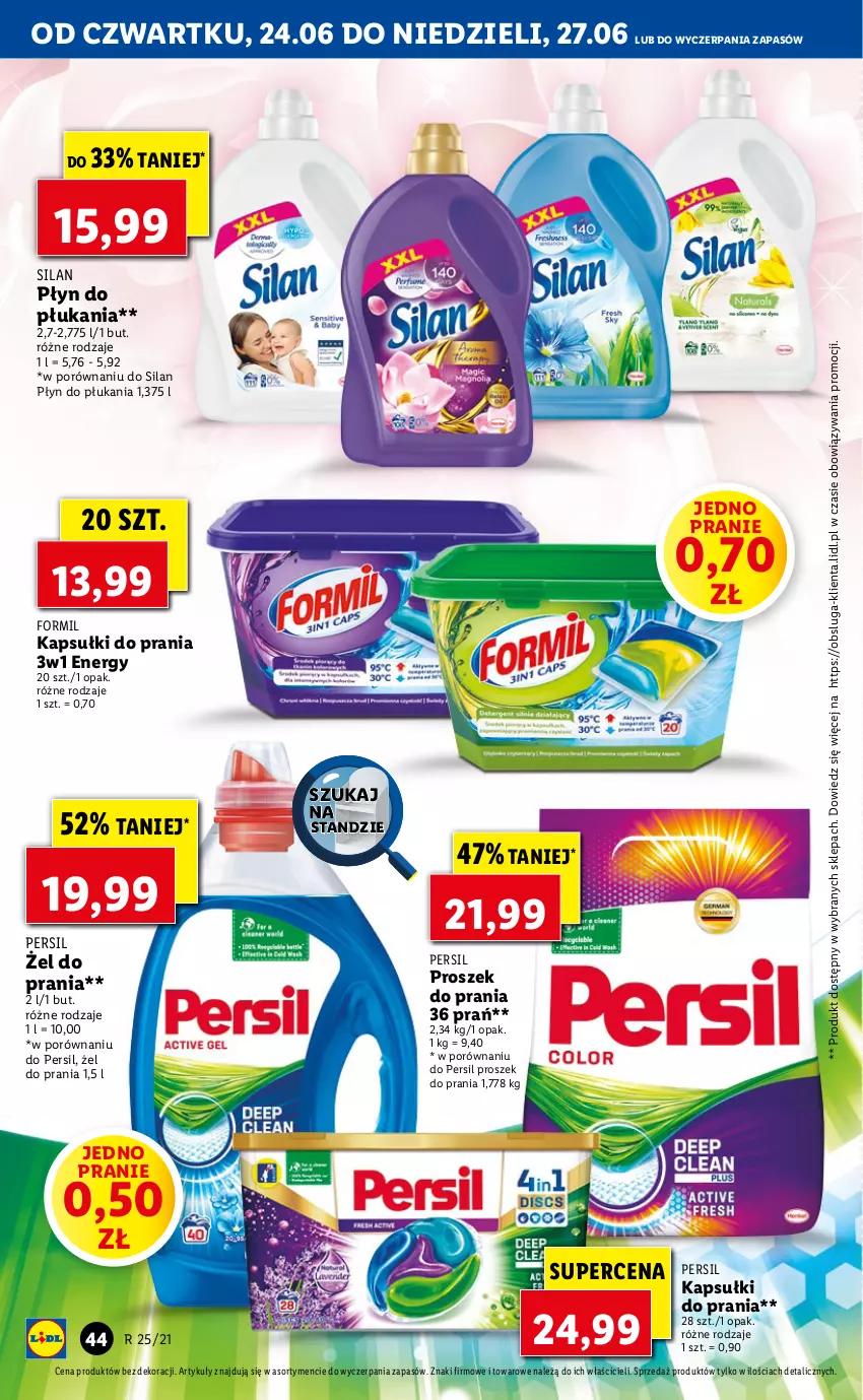 Gazetka promocyjna Lidl - GAZETKA - ważna 24.06 do 27.06.2021 - strona 44 - produkty: Kapsułki do prania, Persil, Płyn do płukania, Por, Proszek do prania, Silan