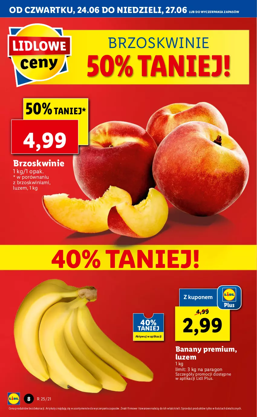 Gazetka promocyjna Lidl - GAZETKA - ważna 24.06 do 27.06.2021 - strona 8 - produkty: Banany, Brzoskwinie, Por