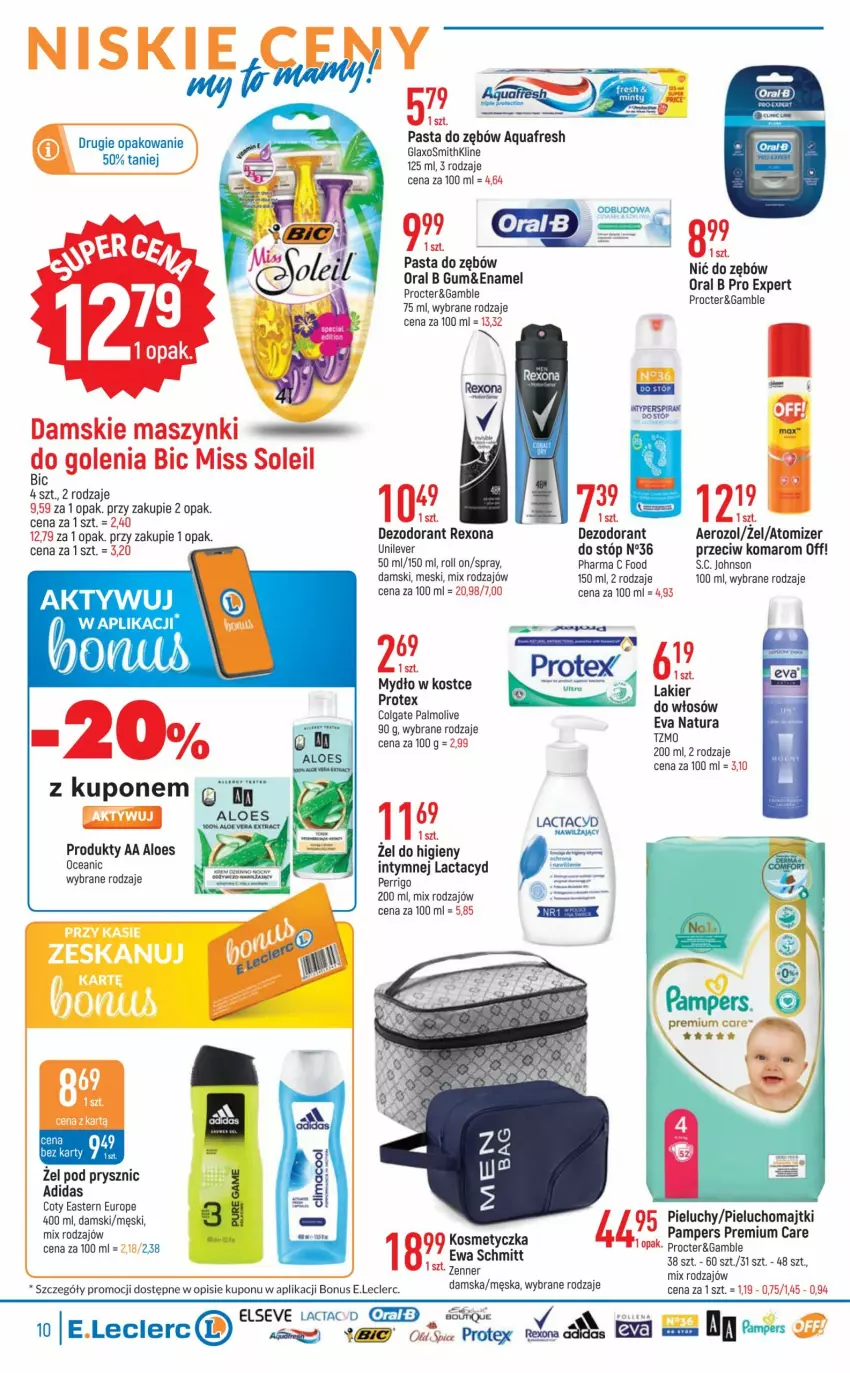 Gazetka promocyjna E Leclerc - ważna 26.07 do 06.08.2022 - strona 10 - produkty: Adidas, Aquafresh, BIC, Colgate, Dezodorant, Elseve, Ewa Schmitt, Kosmetyczka, Lactacyd, Lakier, Lakier do włosów, LG, Majtki, Mydło, Oral B, Palmolive, Pampers, Pasta do zębów, Pieluchomajtki, Pieluchy, Rexona